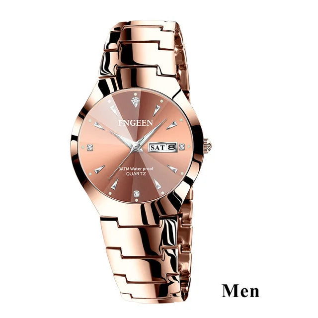 Couple Watches for Lovers Quartz Wristwatch Fashion Business Men Watch for Women Watches Tungsten Steel Coffee Gold Pair Hour