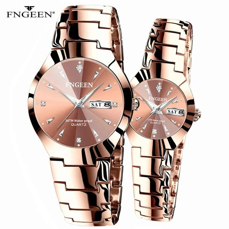 Couple Watches for Lovers Quartz Wristwatch Fashion Business Men Watch for Women Watches Tungsten Steel Coffee Gold Pair Hour