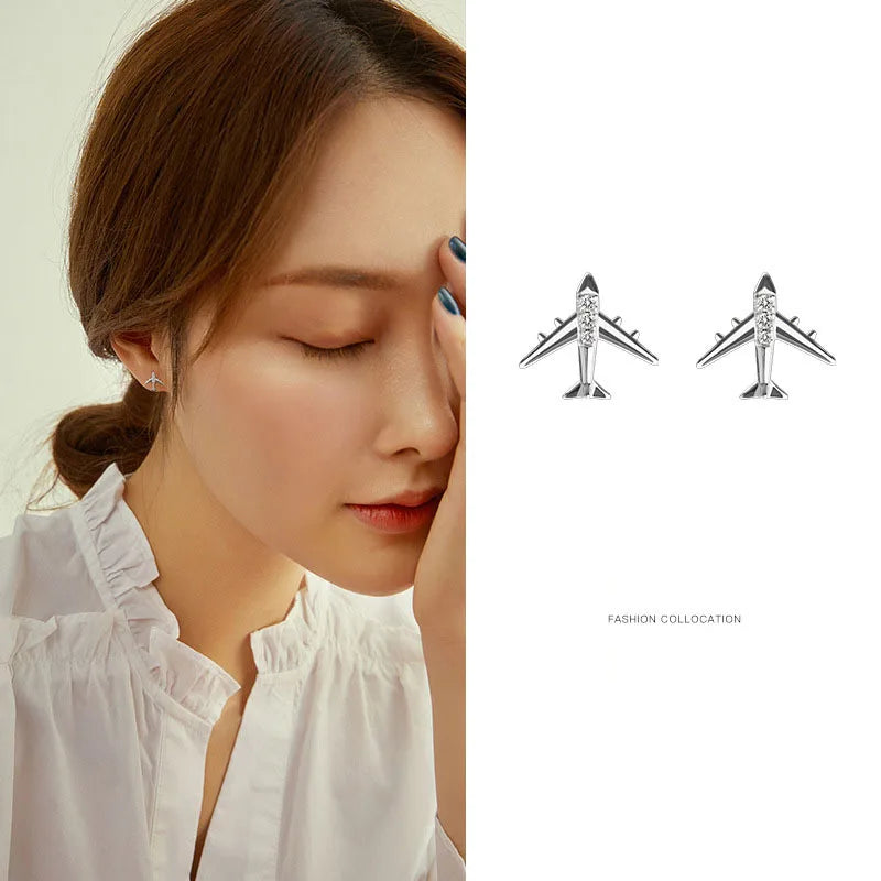 925 Sterling Silver plane Earrings Women Simple Fashion Wedding Jewelry Accessories