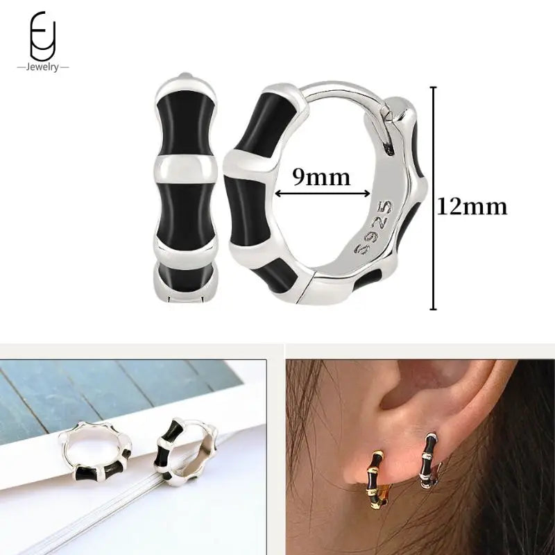 925 Sterling Silver Ear Buckles Fashion Hoop Earrings Black Crystal Pendant Silver Earrings High Quality Women's Jewelry Gifts