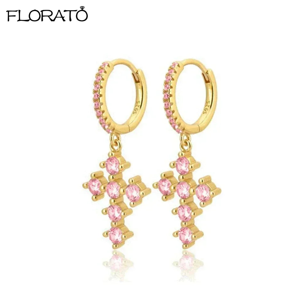 925 Sterling Silver Needle Cute Pink Heart Earrings 18K Gold Hoop Earrings for Women Fashion Puncture Jewelry Ear Accessories