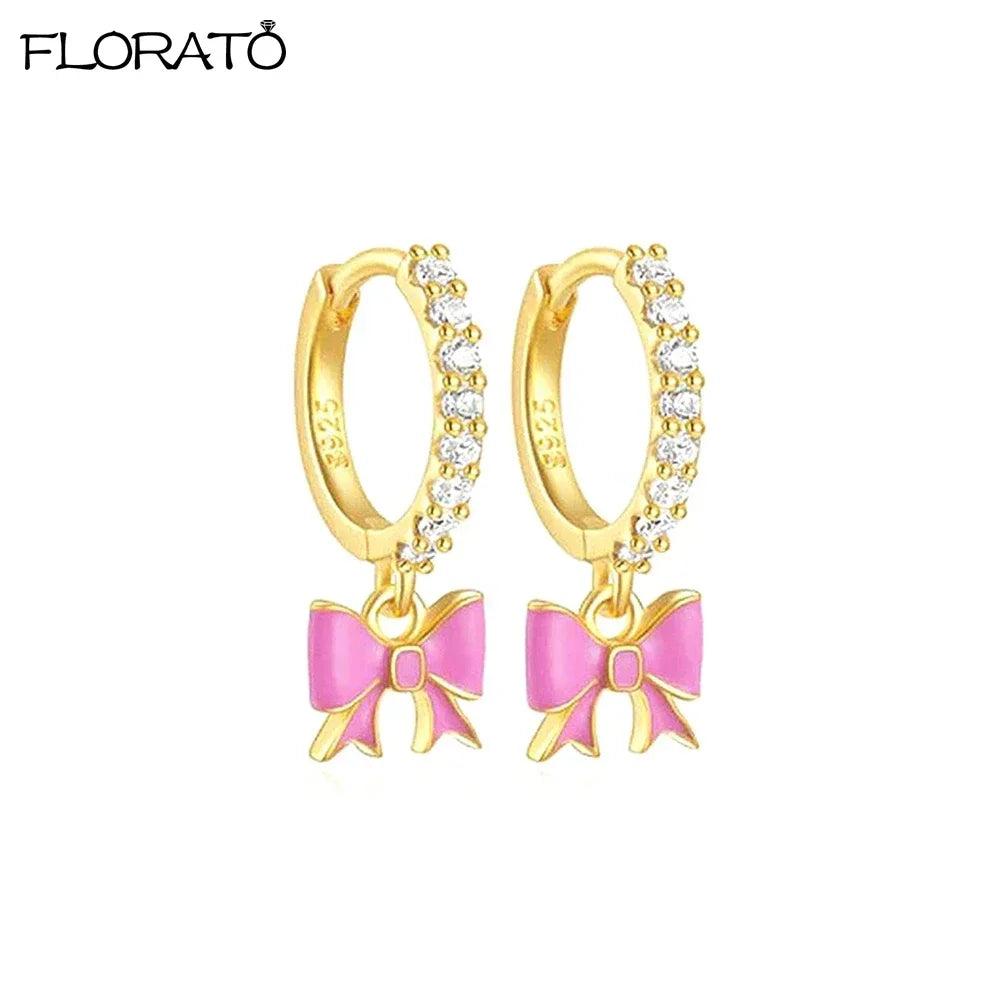 925 Sterling Silver Needle Cute Pink Heart Earrings 18K Gold Hoop Earrings for Women Fashion Puncture Jewelry Ear Accessories