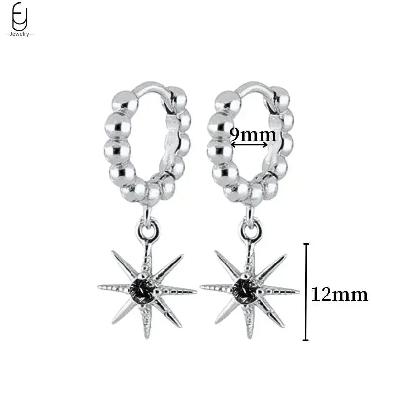 925 Sterling Silver Ear Buckles Fashion Hoop Earrings Black Crystal Pendant Silver Earrings High Quality Women's Jewelry Gifts