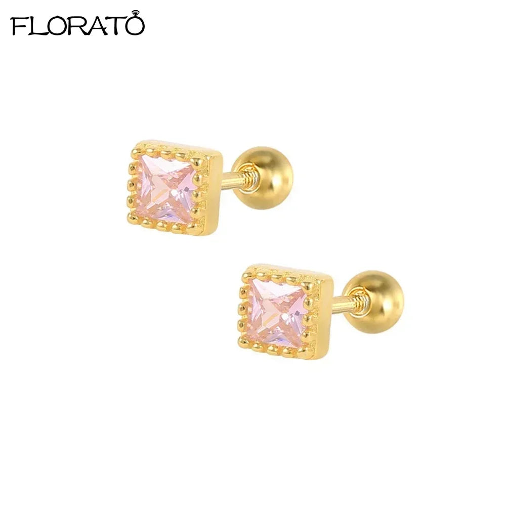 925 Sterling Silver Needle Cute Pink Heart Earrings 18K Gold Hoop Earrings for Women Fashion Puncture Jewelry Ear Accessories