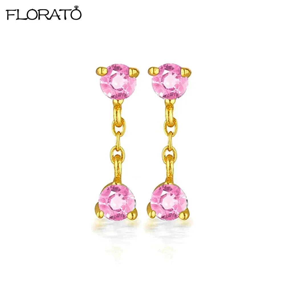 925 Sterling Silver Needle Cute Pink Heart Earrings 18K Gold Hoop Earrings for Women Fashion Puncture Jewelry Ear Accessories