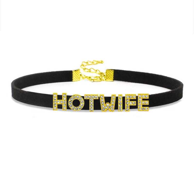 Gothic Sexy Gold Color Letters HOTWIFE Choker Necklaces Harajuku DDLG Role Age Play Chocker Collar Cosplay Jewelry Lovers Gift