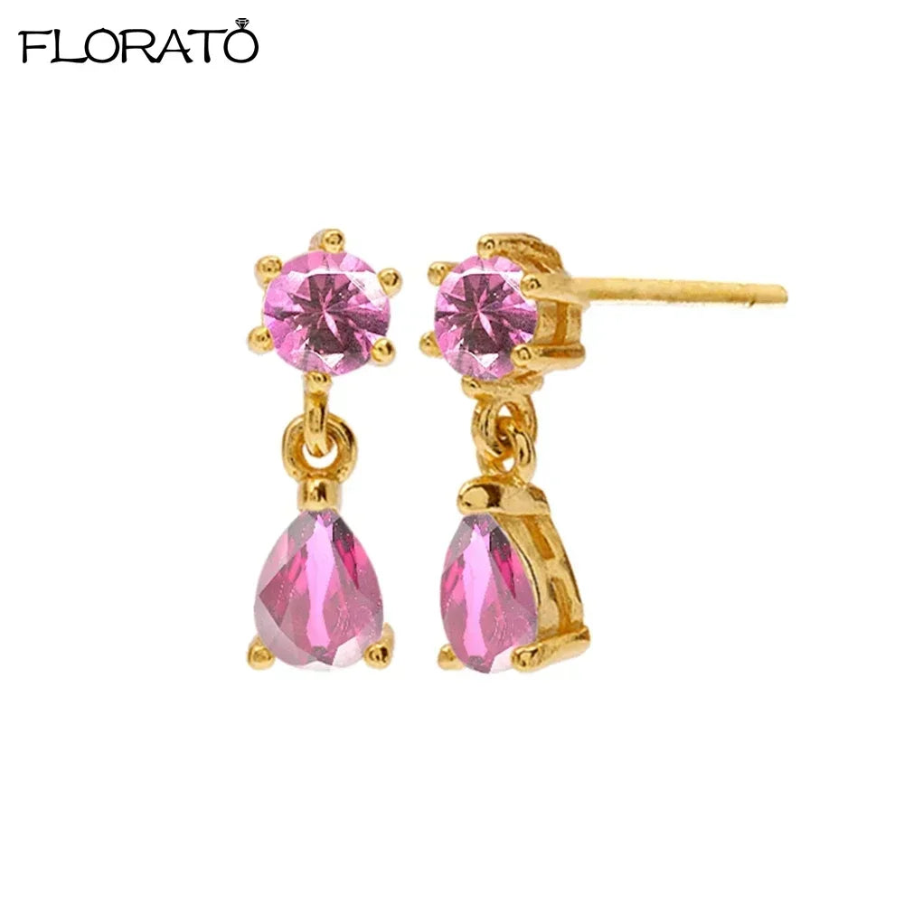 925 Sterling Silver Needle Cute Pink Heart Earrings 18K Gold Hoop Earrings for Women Fashion Puncture Jewelry Ear Accessories