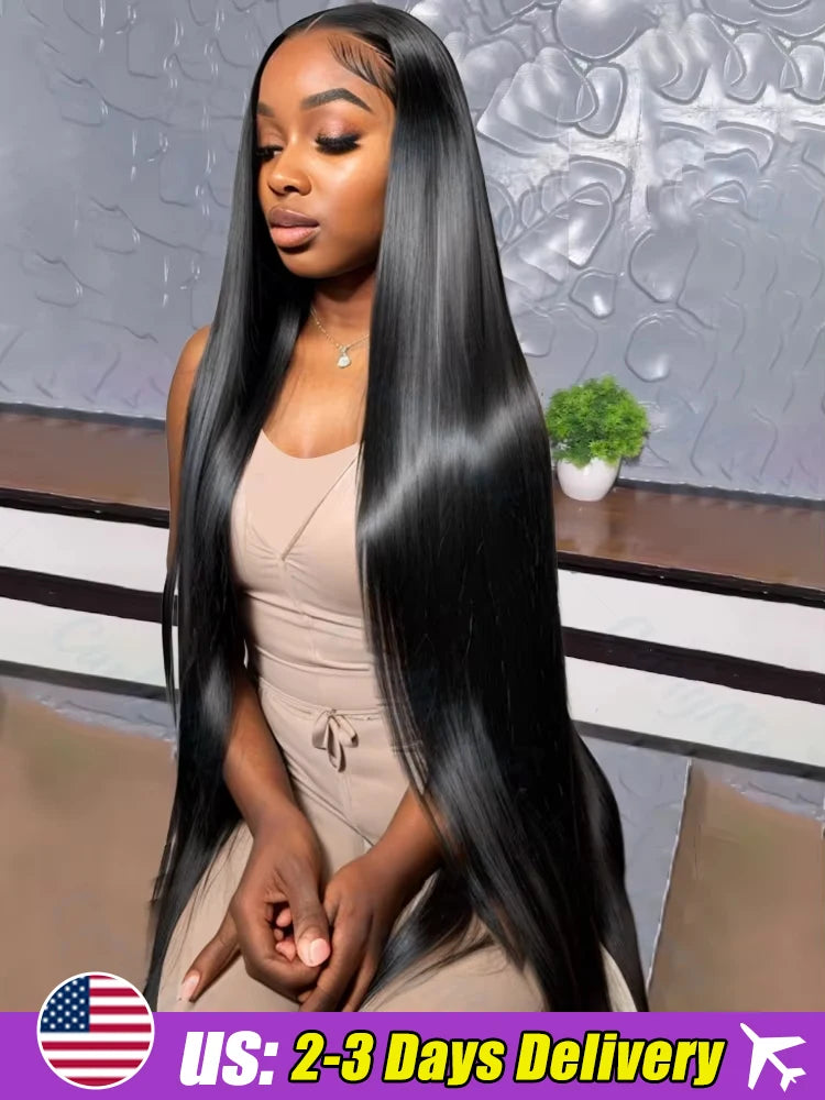 30 40 Inch Bone Straight 13x6 13x7 Transparent Lace Front Wig 250 Density 13x4 HD Lace Frontal Wigs Human Hair 6x6 CLosure Wig