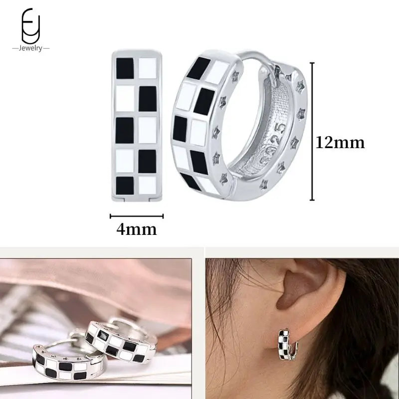 925 Sterling Silver Ear Buckles Fashion Hoop Earrings Black Crystal Pendant Silver Earrings High Quality Women's Jewelry Gifts