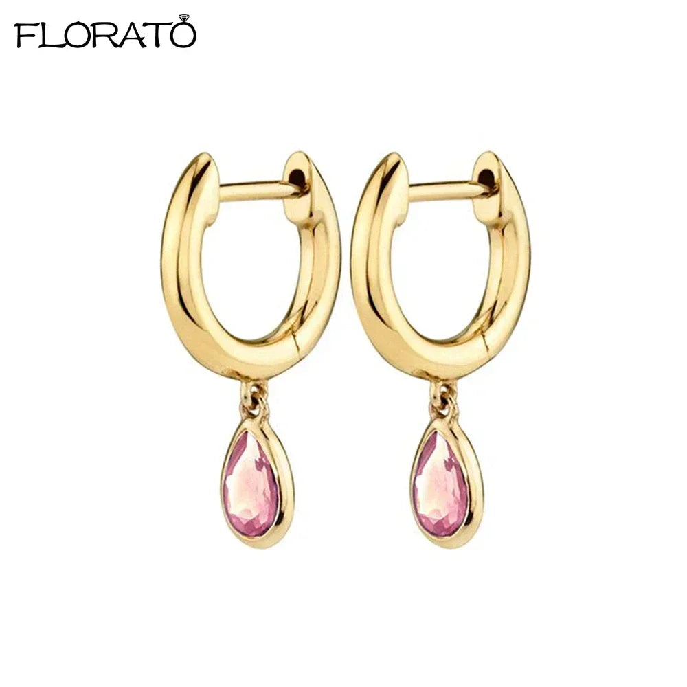 925 Sterling Silver Needle Cute Pink Heart Earrings 18K Gold Hoop Earrings for Women Fashion Puncture Jewelry Ear Accessories