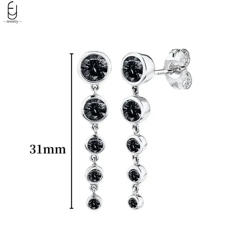 925 Sterling Silver Ear Buckles Fashion Hoop Earrings Black Crystal Pendant Silver Earrings High Quality Women's Jewelry Gifts