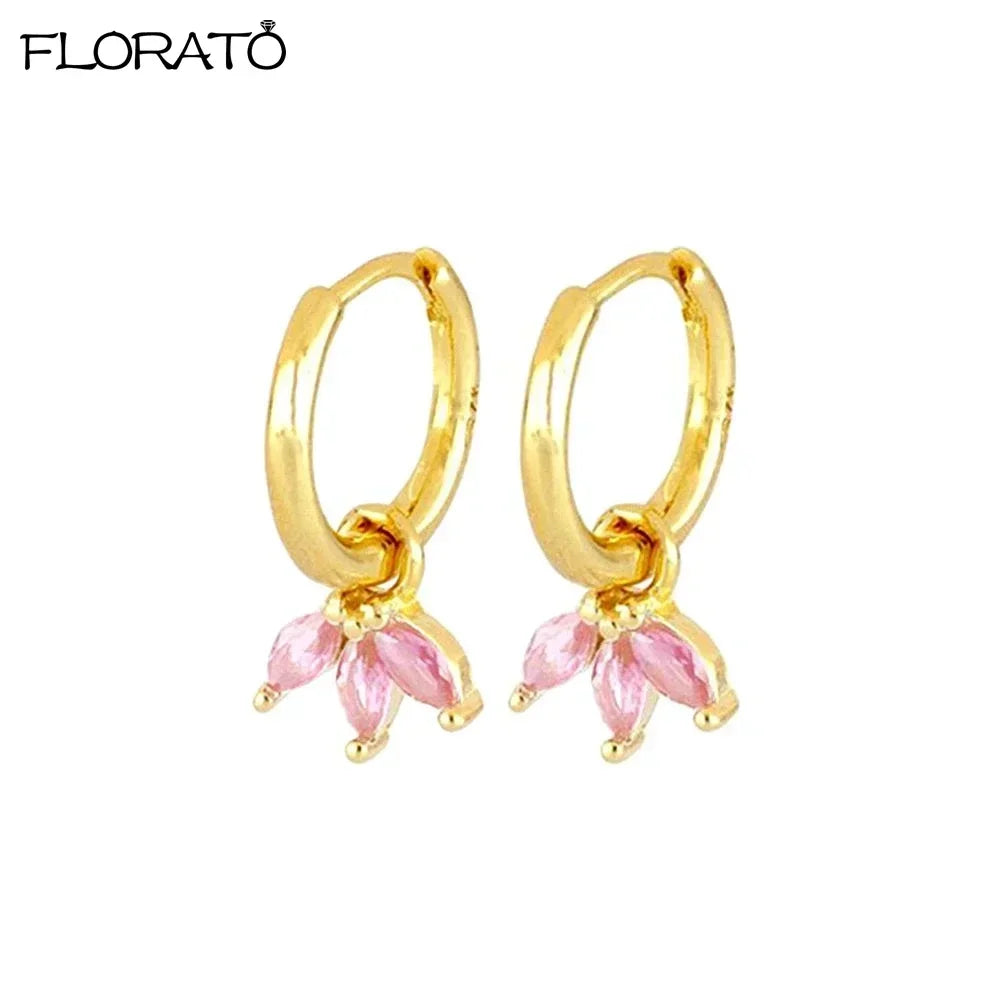 925 Sterling Silver Needle Cute Pink Heart Earrings 18K Gold Hoop Earrings for Women Fashion Puncture Jewelry Ear Accessories