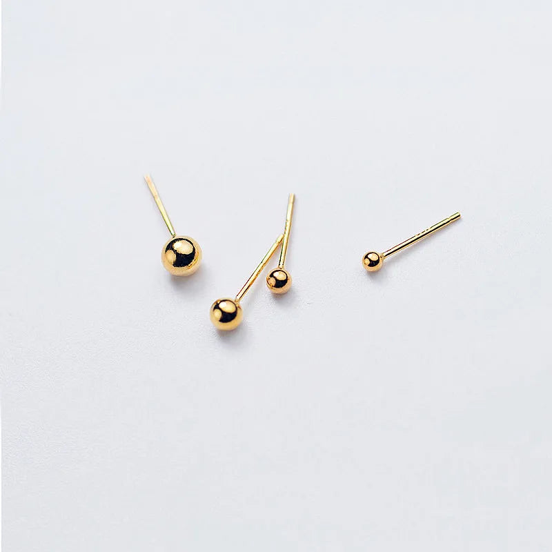 SOFTPIG Real 925 Sterling Silver Minimalist 18k Gold Color Light Ball Stud Earrings For Women Classic Fine Jewelry Ear Piercing