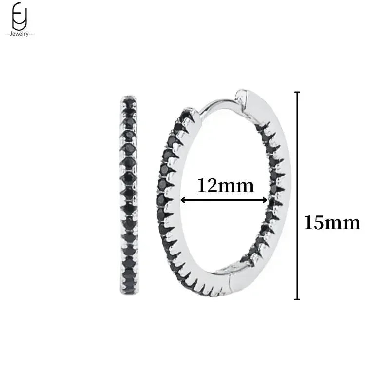 925 Sterling Silver Ear Buckles Fashion Hoop Earrings Black Crystal Pendant Silver Earrings High Quality Women's Jewelry Gifts