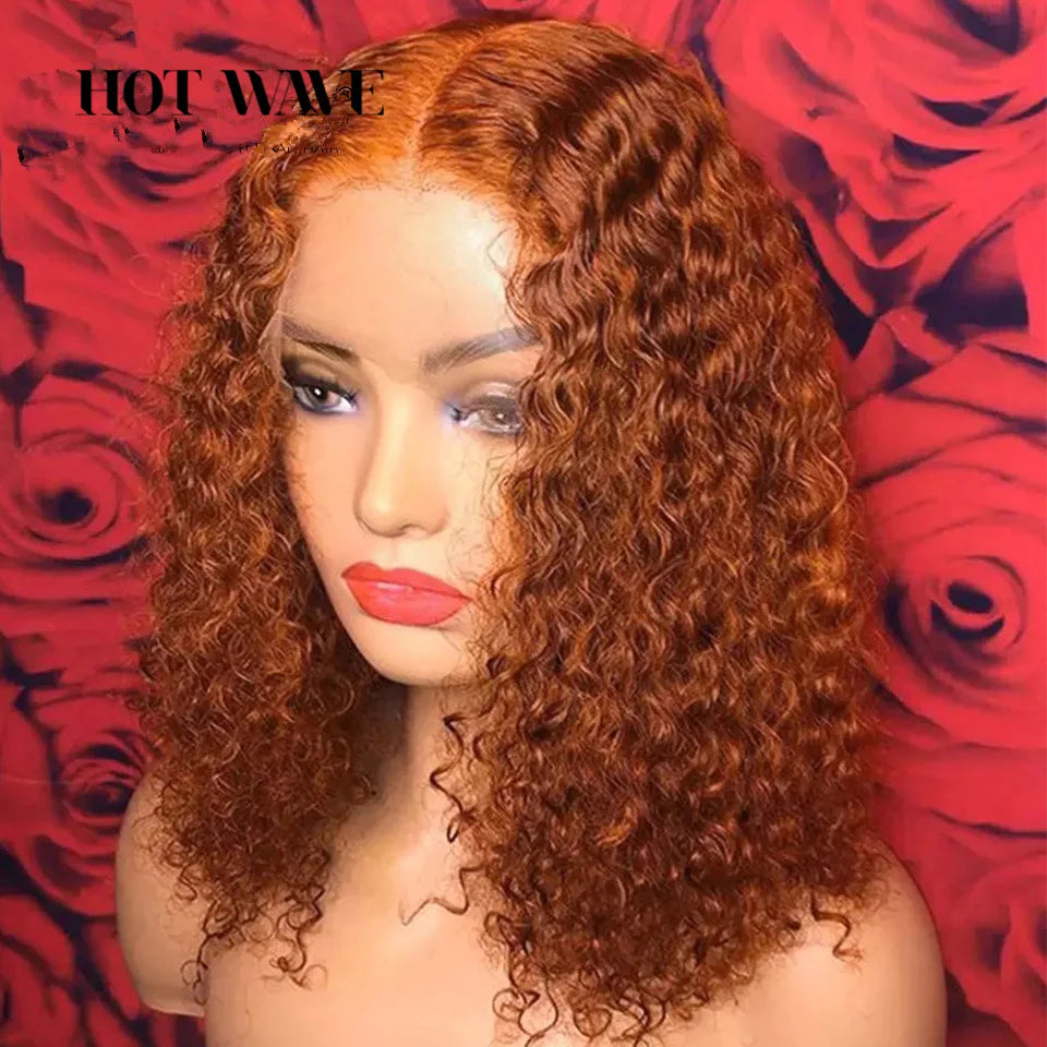 8Inch Ginger Short Curly Wigs 13x4 Deep Wave Bob Wig Lace Front Human Hair Wigs for Women Hd Transparent Lace Frontal Wig