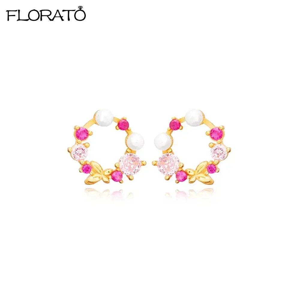 925 Sterling Silver Needle Cute Pink Heart Earrings 18K Gold Hoop Earrings for Women Fashion Puncture Jewelry Ear Accessories