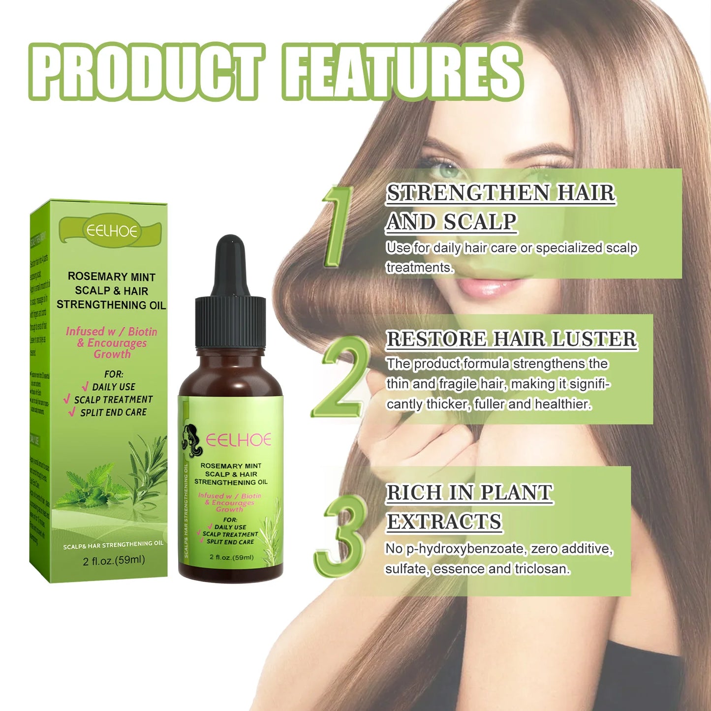 59ml Batana Rosemary Mint Scalp Hair Strengthening Oil Biotin Essential Oils Nourishing Treatment Split Ends Dry All Types