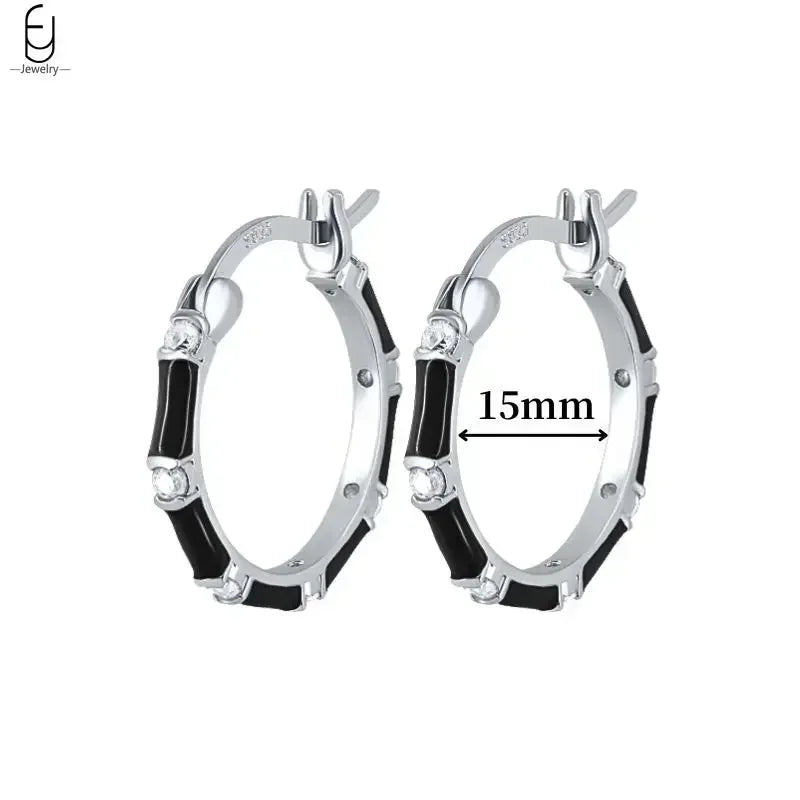 925 Sterling Silver Ear Buckles Fashion Hoop Earrings Black Crystal Pendant Silver Earrings High Quality Women's Jewelry Gifts