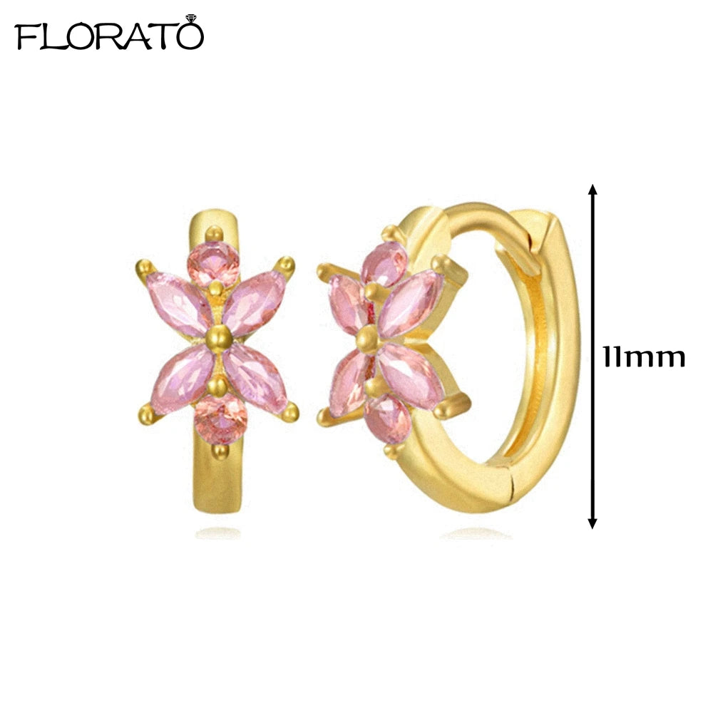 925 Sterling Silver Needle Cute Pink Heart Earrings 18K Gold Hoop Earrings for Women Fashion Puncture Jewelry Ear Accessories