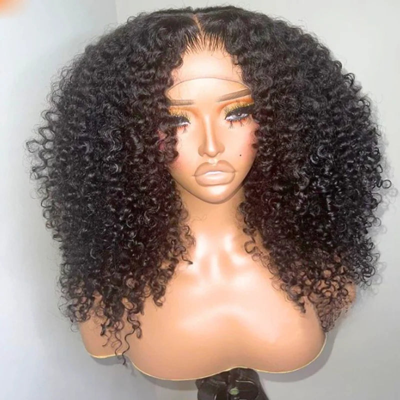 Soft 180 Density 26 inch Soft Black Kinky Curly Preplucked Lace Front Wig For Women Natural Hairline Wig With Baby Hair