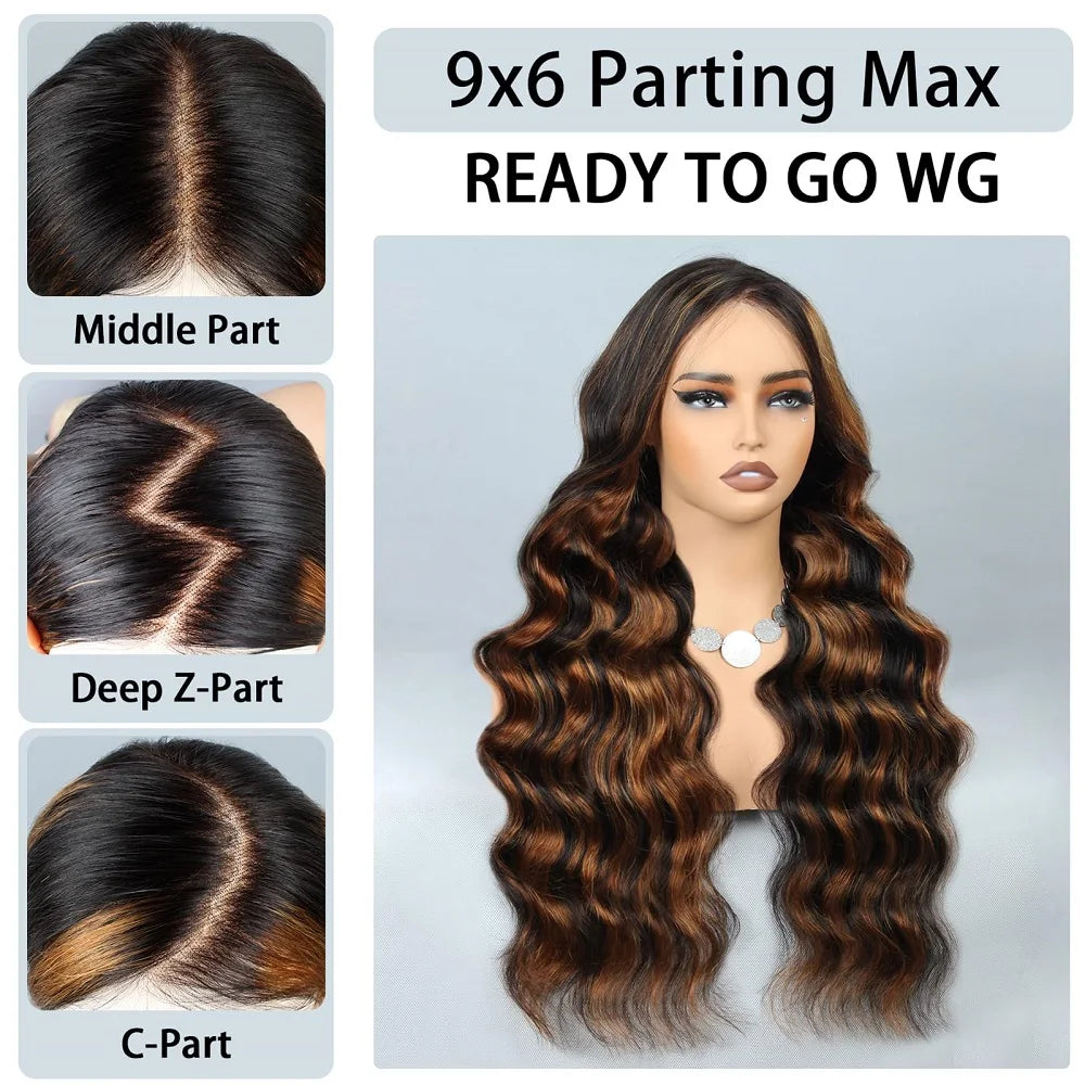 9x6 Wear and Go Glueless Wigs Human Hair Pre Plucked Pre Cut 1B/30 Highlight Ombre Lace Front Wigs Body Wave Human Hair Wigs