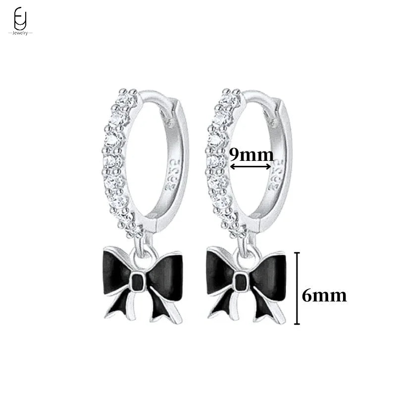 925 Sterling Silver Ear Buckles Fashion Hoop Earrings Black Crystal Pendant Silver Earrings High Quality Women's Jewelry Gifts