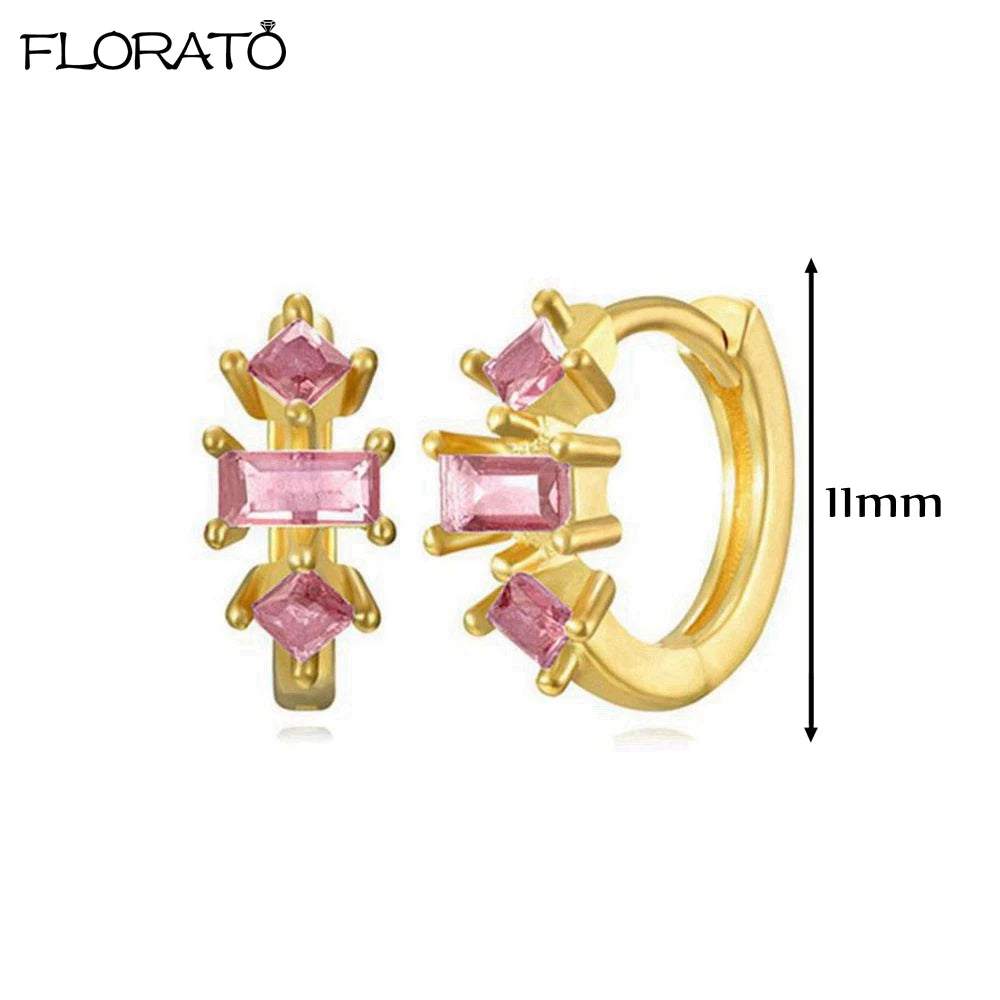 925 Sterling Silver Needle Cute Pink Heart Earrings 18K Gold Hoop Earrings for Women Fashion Puncture Jewelry Ear Accessories