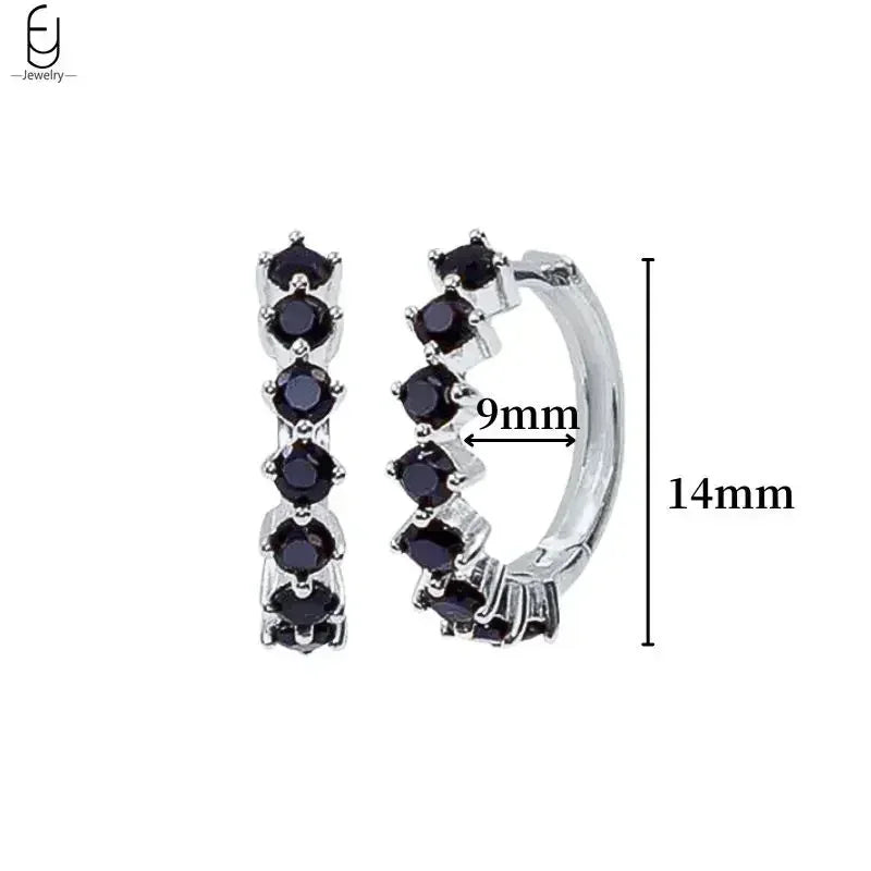 925 Sterling Silver Ear Buckles Fashion Hoop Earrings Black Crystal Pendant Silver Earrings High Quality Women's Jewelry Gifts