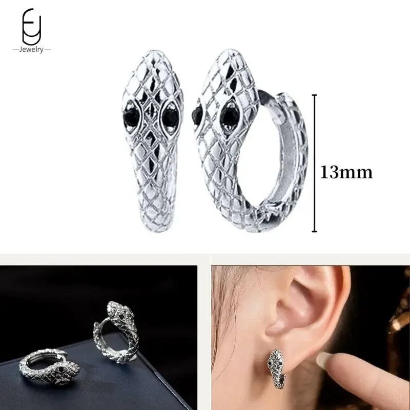 925 Sterling Silver Ear Buckles Fashion Hoop Earrings Black Crystal Pendant Silver Earrings High Quality Women's Jewelry Gifts