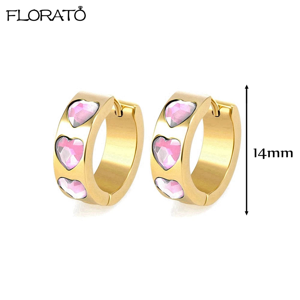 925 Sterling Silver Needle Cute Pink Heart Earrings 18K Gold Hoop Earrings for Women Fashion Puncture Jewelry Ear Accessories