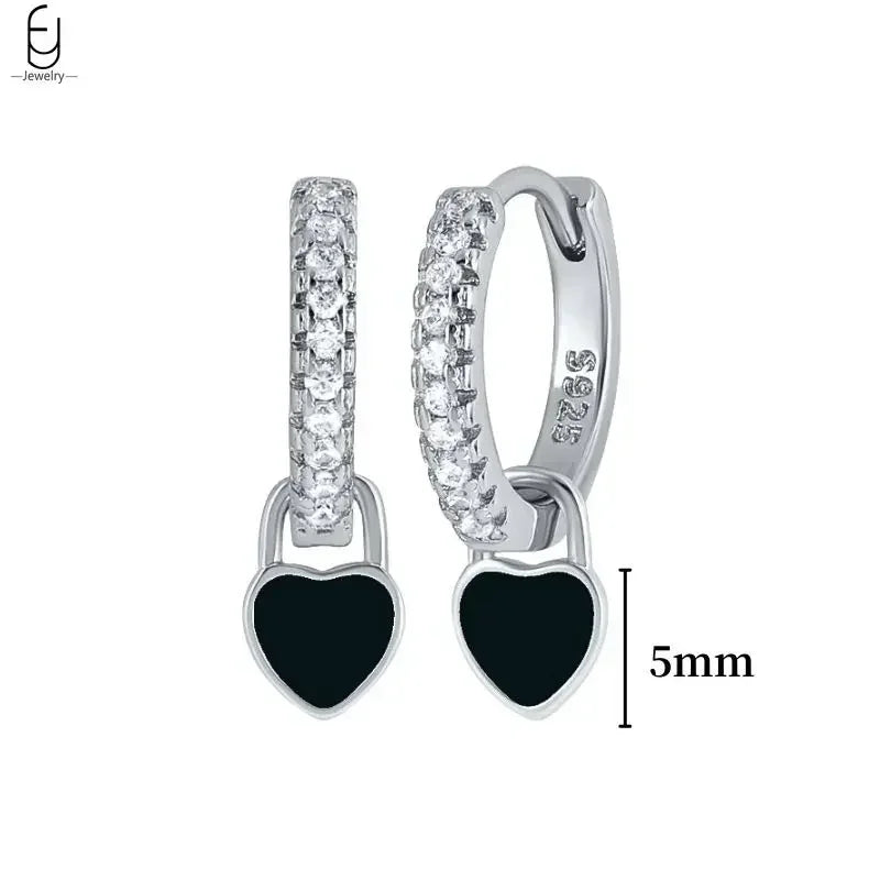 925 Sterling Silver Ear Buckles Fashion Hoop Earrings Black Crystal Pendant Silver Earrings High Quality Women's Jewelry Gifts