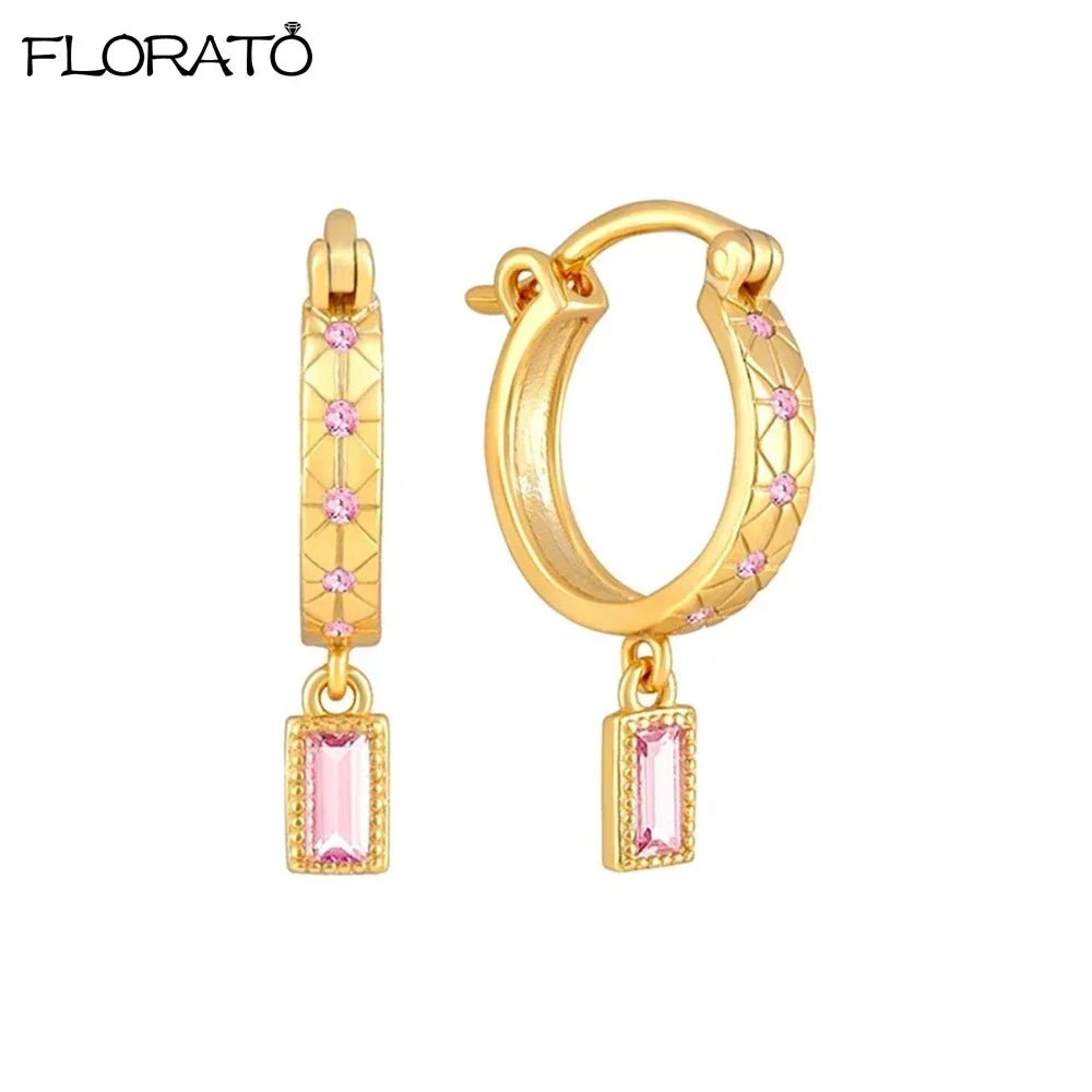 925 Sterling Silver Needle Cute Pink Heart Earrings 18K Gold Hoop Earrings for Women Fashion Puncture Jewelry Ear Accessories