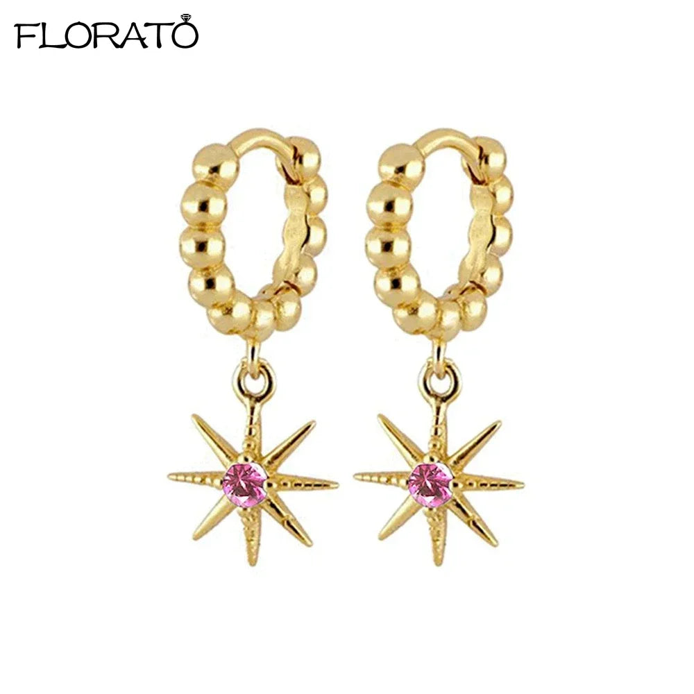 925 Sterling Silver Needle Cute Pink Heart Earrings 18K Gold Hoop Earrings for Women Fashion Puncture Jewelry Ear Accessories