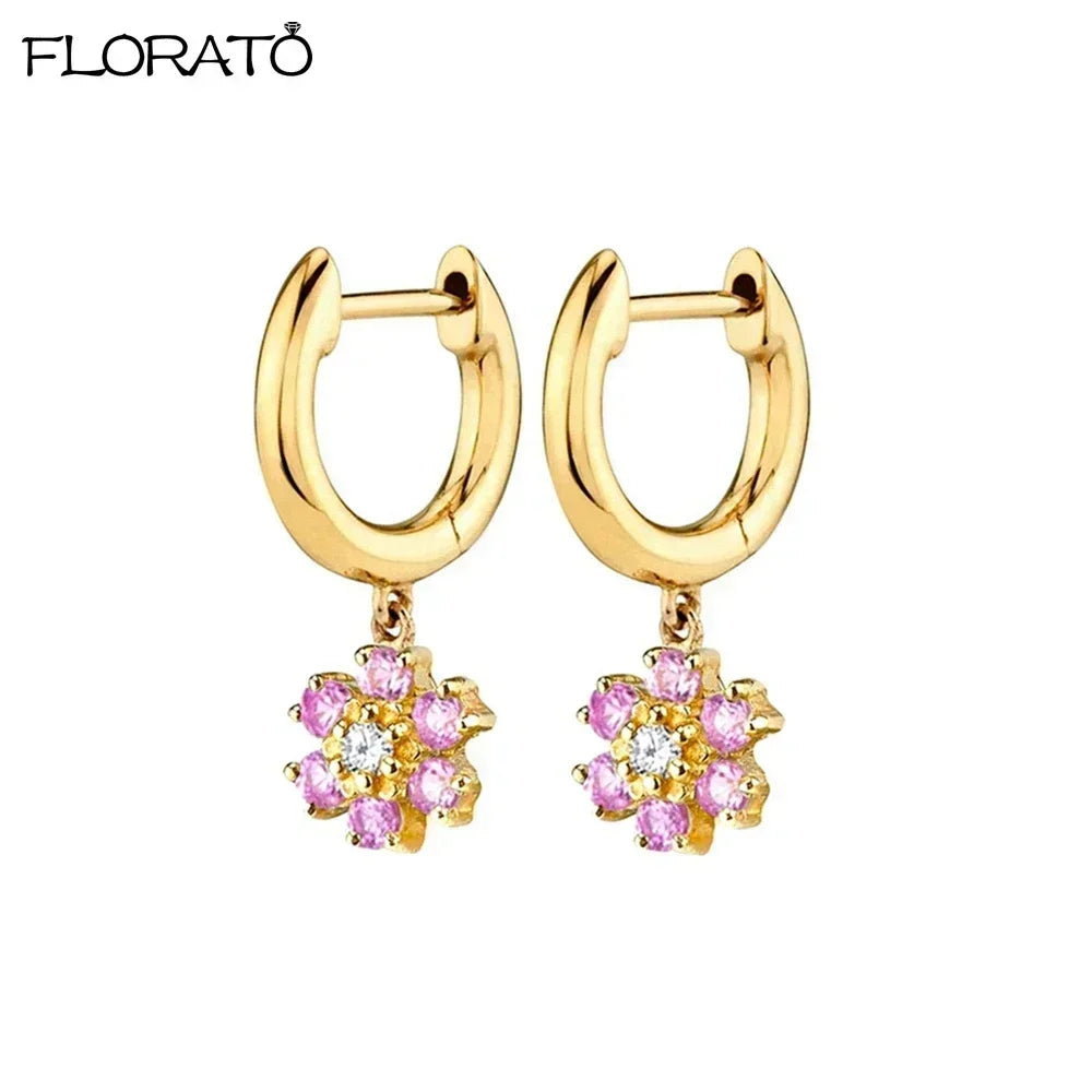 925 Sterling Silver Needle Cute Pink Heart Earrings 18K Gold Hoop Earrings for Women Fashion Puncture Jewelry Ear Accessories