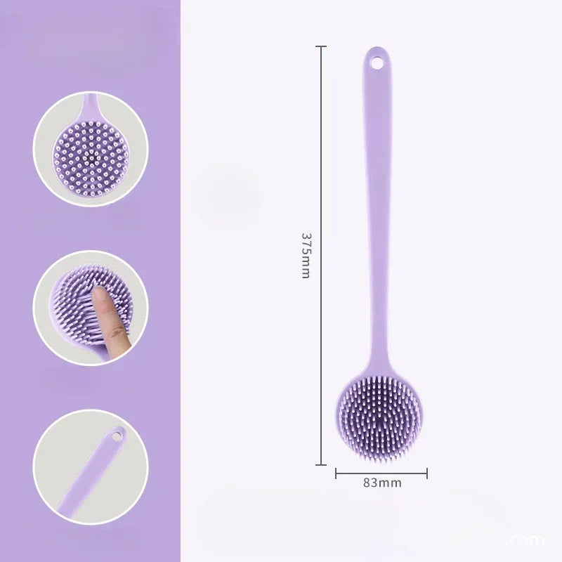 Silicone Bath Brush Double-Sided Shower Scrubbing Brush with Long Handle Exfoliating Body Scrub Back Massager Bathroom Soft Tool