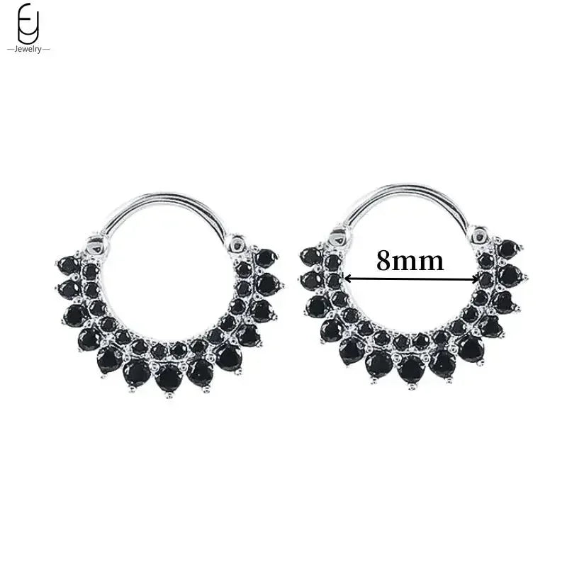 925 Sterling Silver Ear Buckles Fashion Hoop Earrings Black Crystal Pendant Silver Earrings High Quality Women's Jewelry Gifts