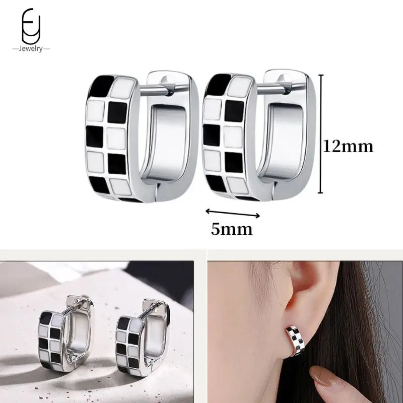 925 Sterling Silver Ear Buckles Fashion Hoop Earrings Black Crystal Pendant Silver Earrings High Quality Women's Jewelry Gifts