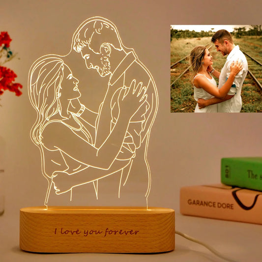 Personalized Photo 3D Lamp Customized Wedding Anniversary Valentines Day Gift Night Light Picture Text Engraving Couple Gift