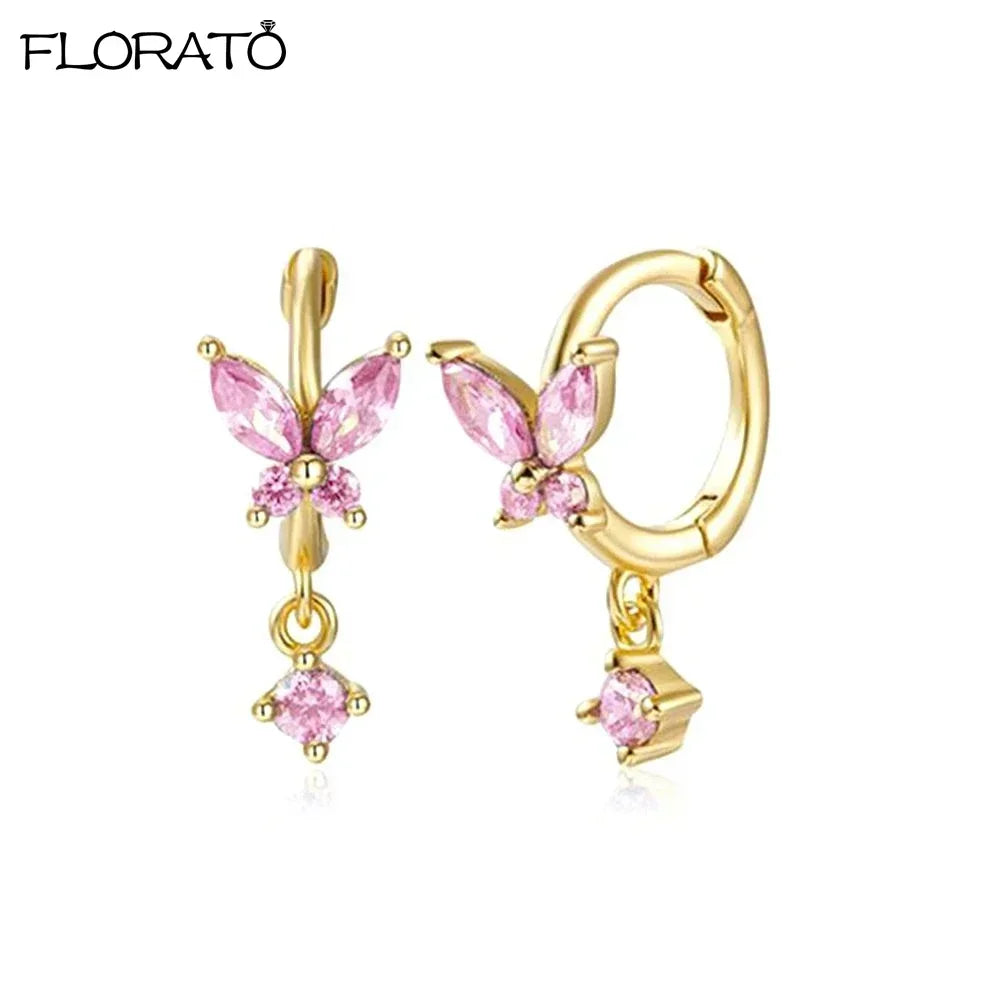 925 Sterling Silver Needle Cute Pink Heart Earrings 18K Gold Hoop Earrings for Women Fashion Puncture Jewelry Ear Accessories