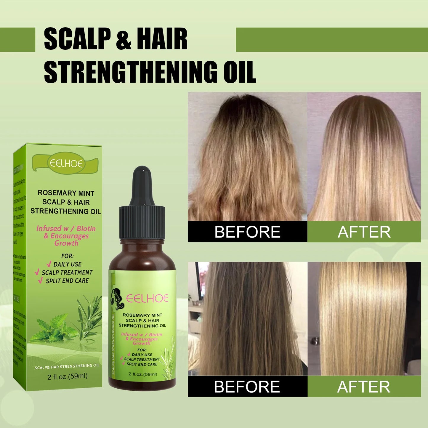 59ml Batana Rosemary Mint Scalp Hair Strengthening Oil Biotin Essential Oils Nourishing Treatment Split Ends Dry All Types