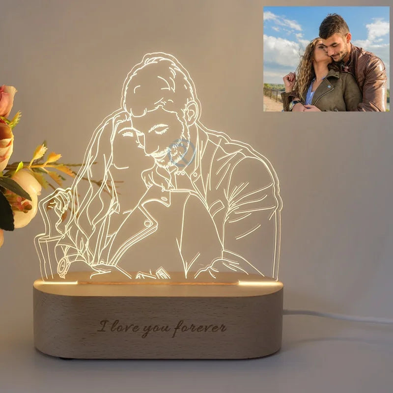 Personalized Photo 3D Lamp Customized Wedding Anniversary Valentines Day Gift Night Light Picture Text Engraving Couple Gift