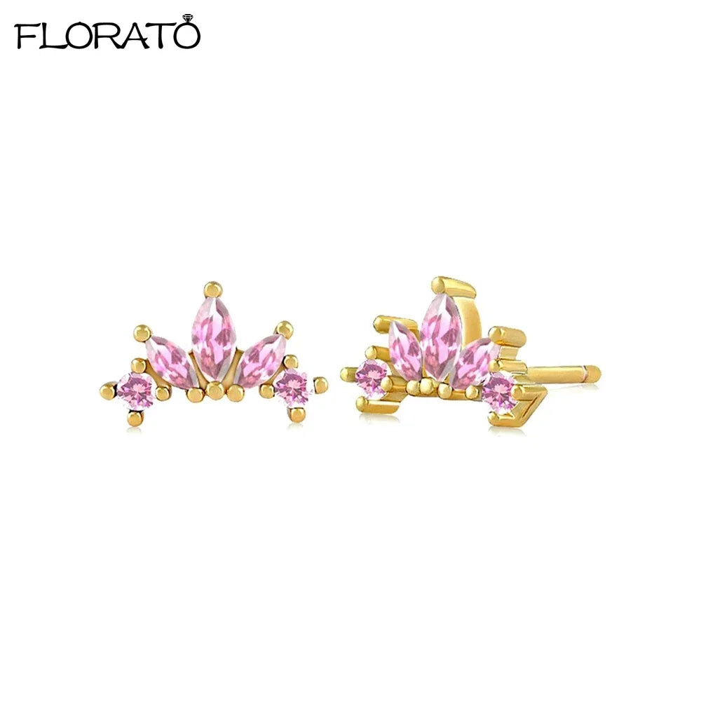 925 Sterling Silver Needle Cute Pink Heart Earrings 18K Gold Hoop Earrings for Women Fashion Puncture Jewelry Ear Accessories