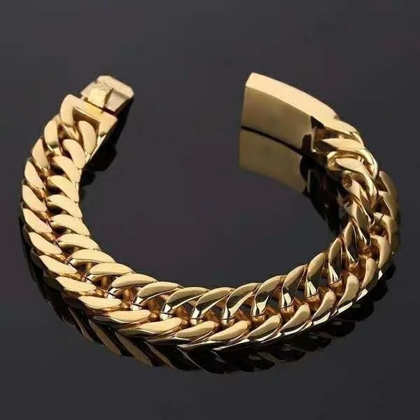 Luxury Fashion Hip Hop Curb Chain Bracelet Double Buckle Domineering Bracelet Valentines Day Gift for Boyfriend Mens Jewellery