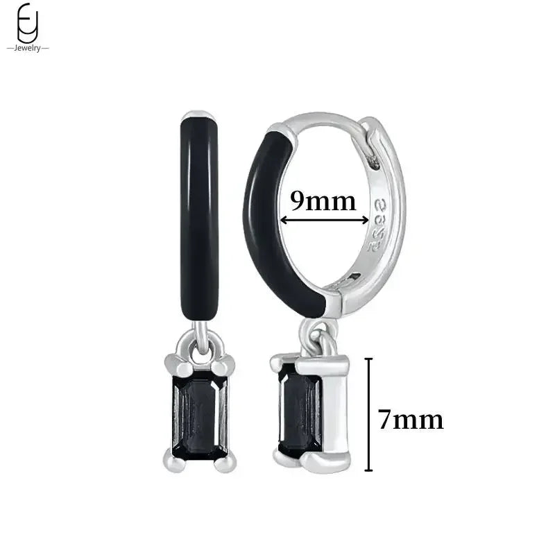 925 Sterling Silver Ear Buckles Fashion Hoop Earrings Black Crystal Pendant Silver Earrings High Quality Women's Jewelry Gifts