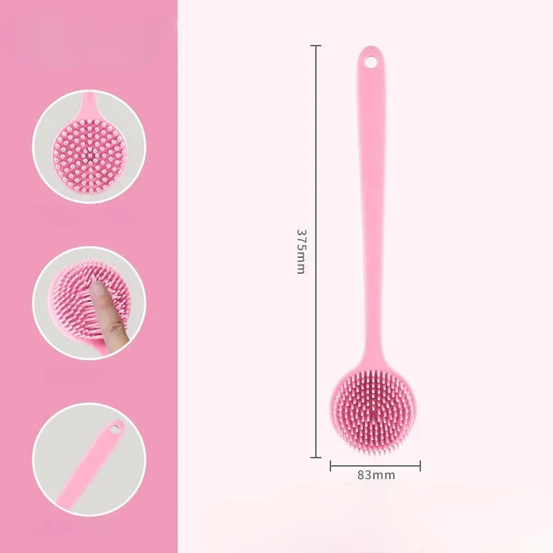 Silicone Bath Brush Double-Sided Shower Scrubbing Brush with Long Handle Exfoliating Body Scrub Back Massager Bathroom Soft Tool