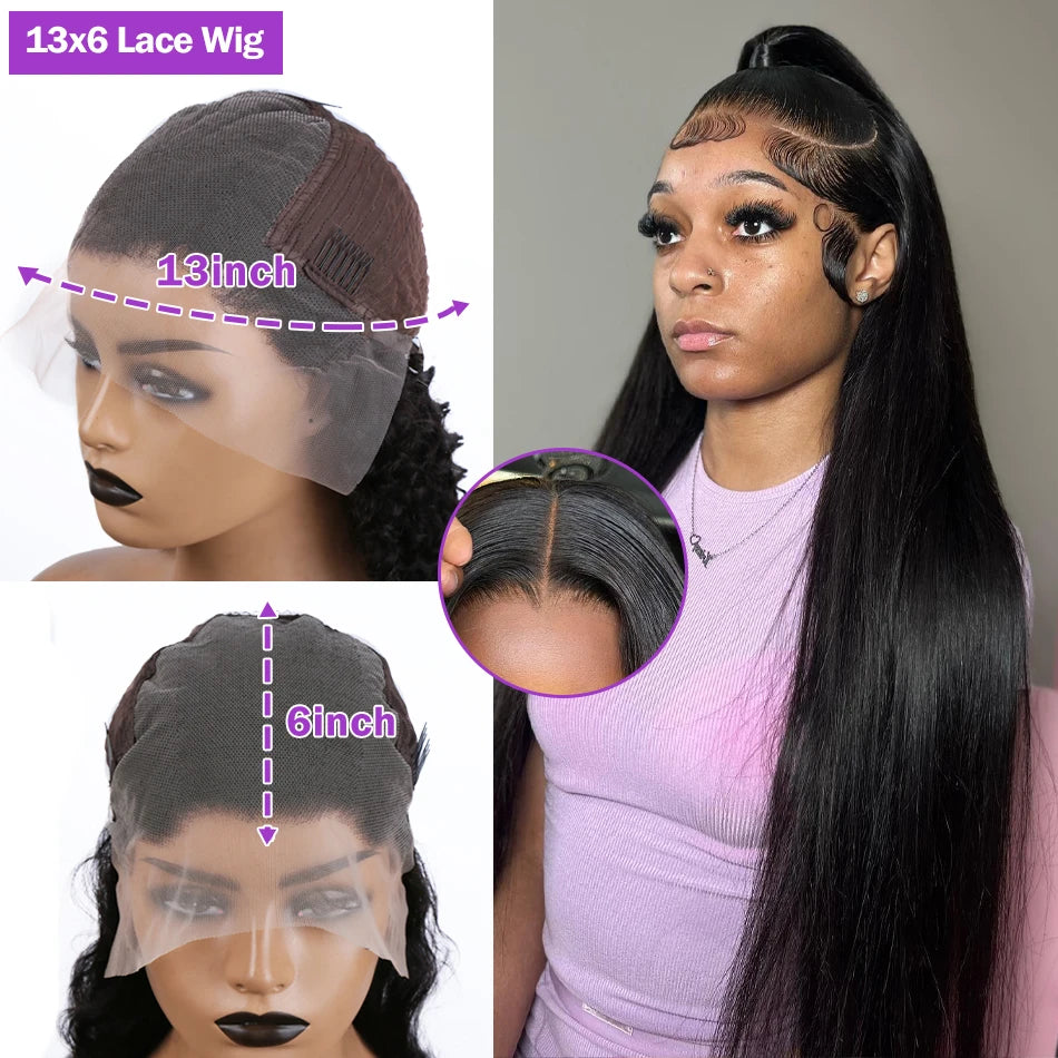 30 40 Inch Bone Straight 13x6 13x7 Transparent Lace Front Wig 250 Density 13x4 HD Lace Frontal Wigs Human Hair 6x6 CLosure Wig