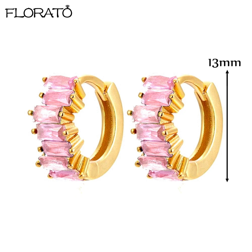 925 Sterling Silver Needle Cute Pink Heart Earrings 18K Gold Hoop Earrings for Women Fashion Puncture Jewelry Ear Accessories