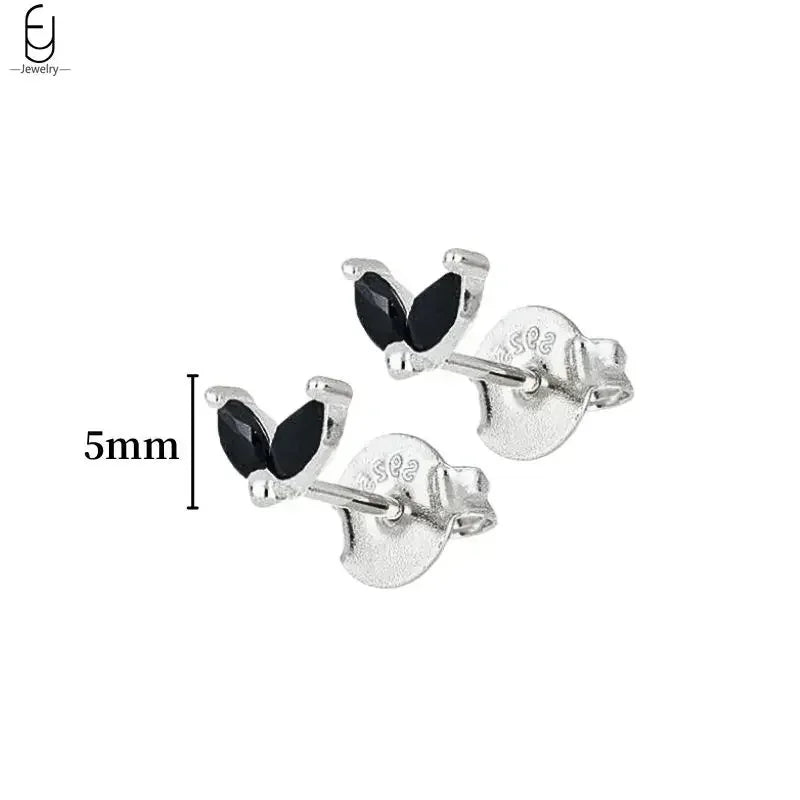 925 Sterling Silver Ear Buckles Fashion Hoop Earrings Black Crystal Pendant Silver Earrings High Quality Women's Jewelry Gifts