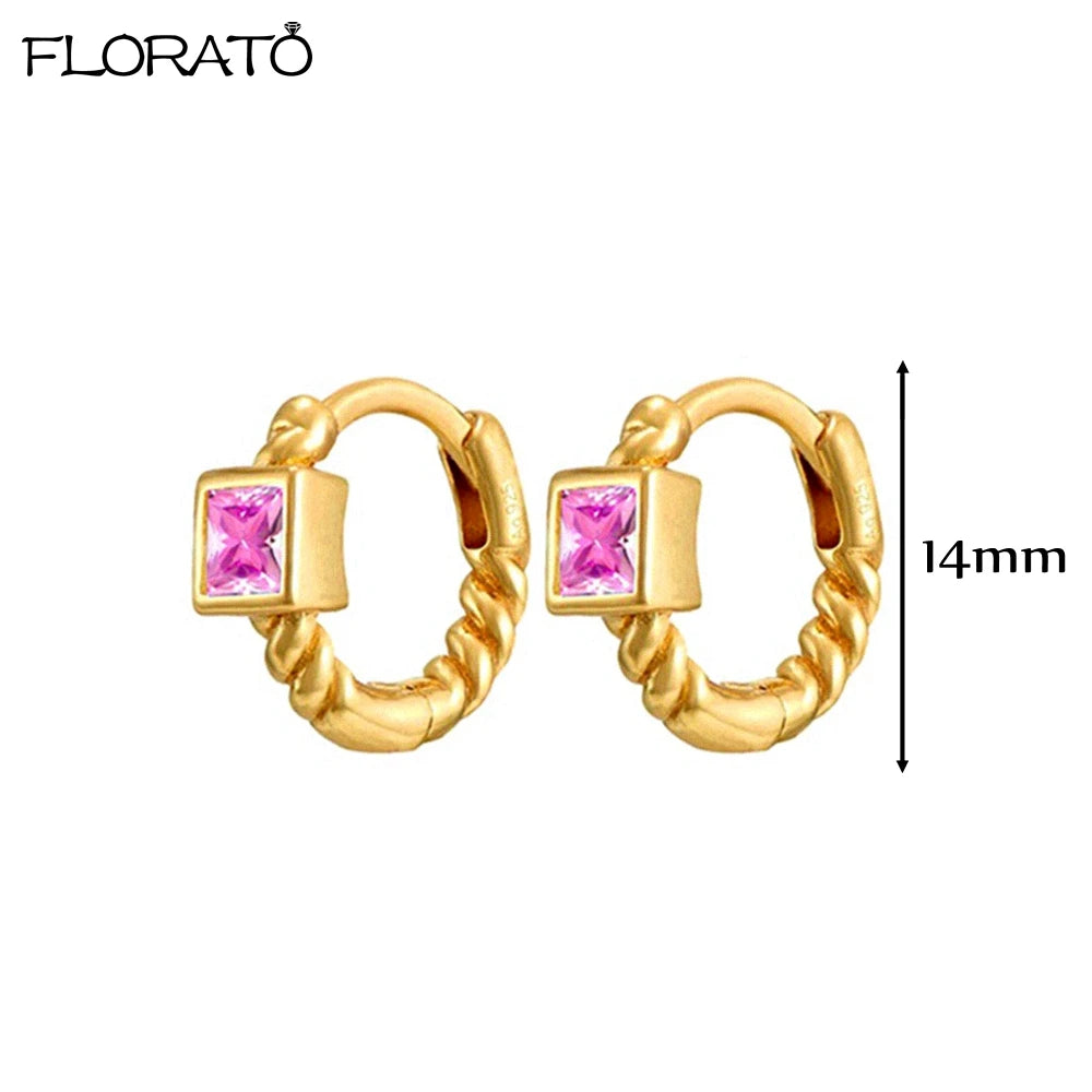 925 Sterling Silver Needle Cute Pink Heart Earrings 18K Gold Hoop Earrings for Women Fashion Puncture Jewelry Ear Accessories