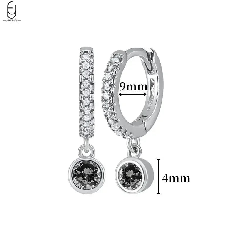 925 Sterling Silver Ear Buckles Fashion Hoop Earrings Black Crystal Pendant Silver Earrings High Quality Women's Jewelry Gifts